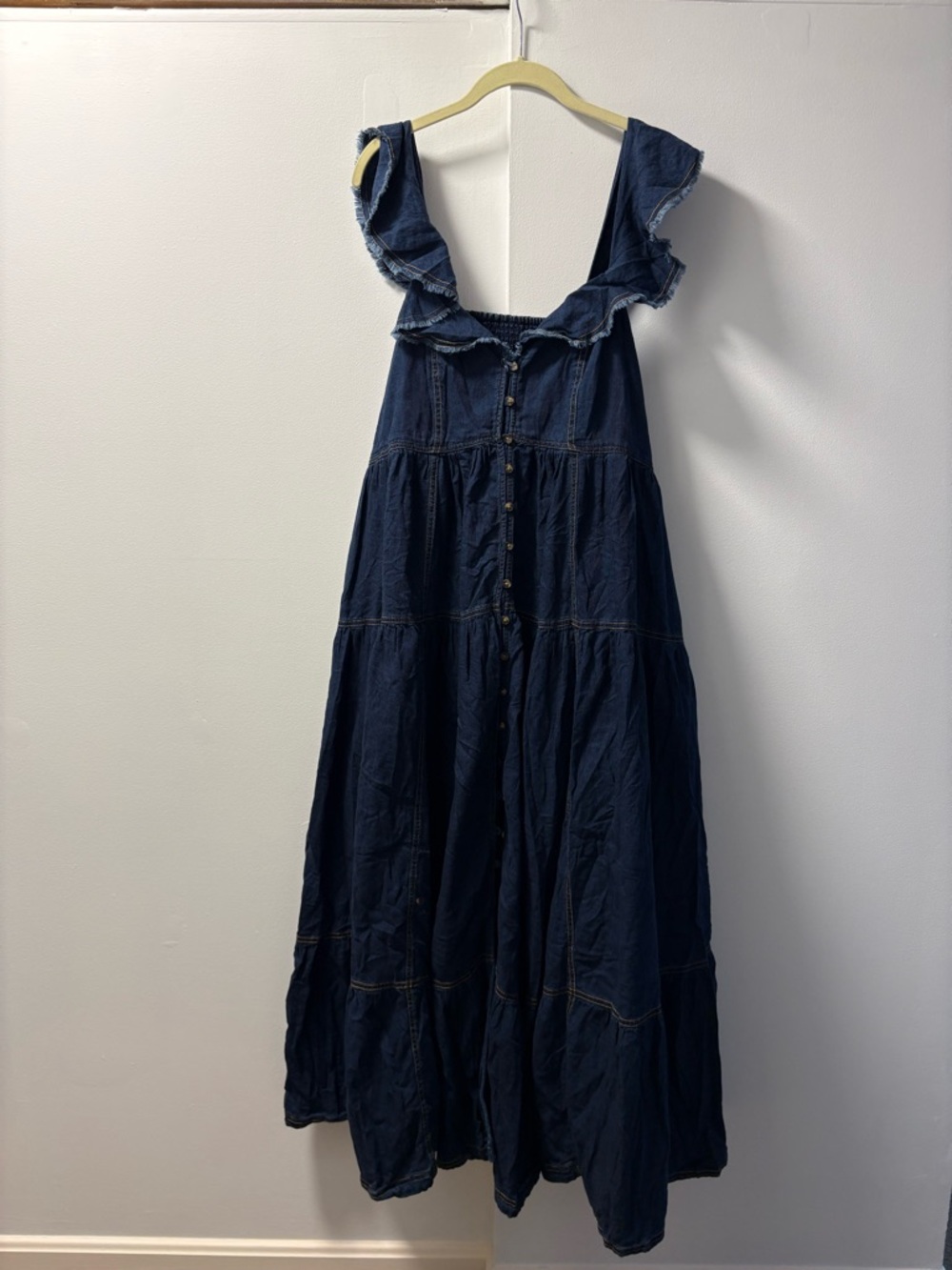 Anthropologie 1X Pilcro Sweetheart Flutter Sleeve Maxi Denim Dress EUC - Picture 2 of 15